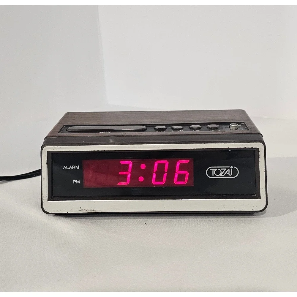 Vintage Tozai ATC-3035 Red LED Digital Alarm Clock Faux Wood Tested Works